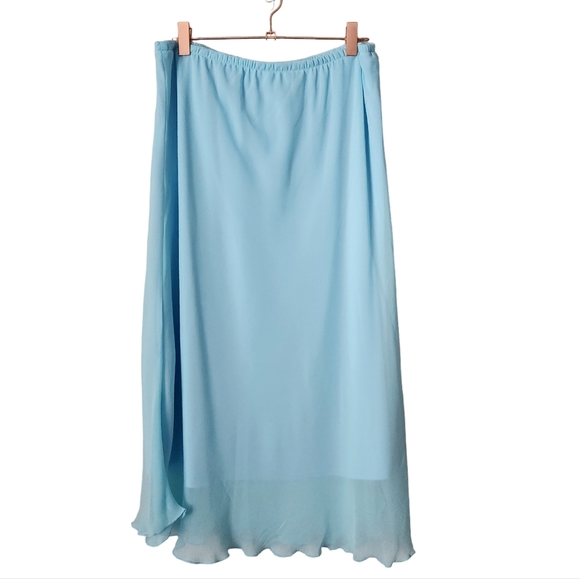 VINTAGE Y2K Lettuce Hem midi skirt pull on in baby blue - Picture 2 of 6